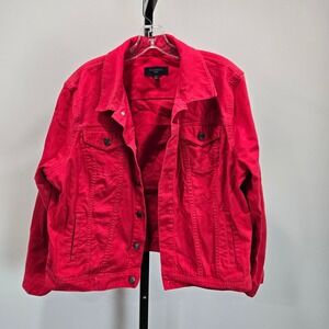 Talbots Red Denim Trucker Jean Jacket Womens XL Petite Button Front Stretch